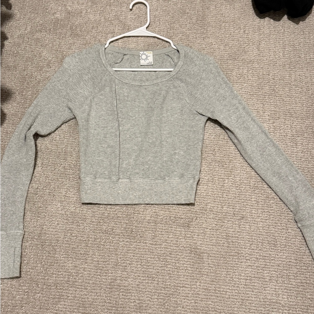 Aerie Light Gray Waffle Knit Top